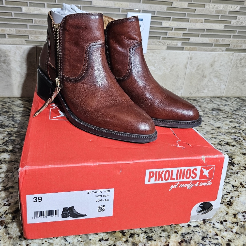 Womens Size 39 Pikolinos Cognac Calfskin Leather Bootie Rodeo Western Chic